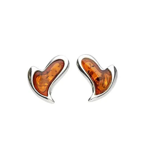 MILENA Heart Amber Stud Silver Earrings