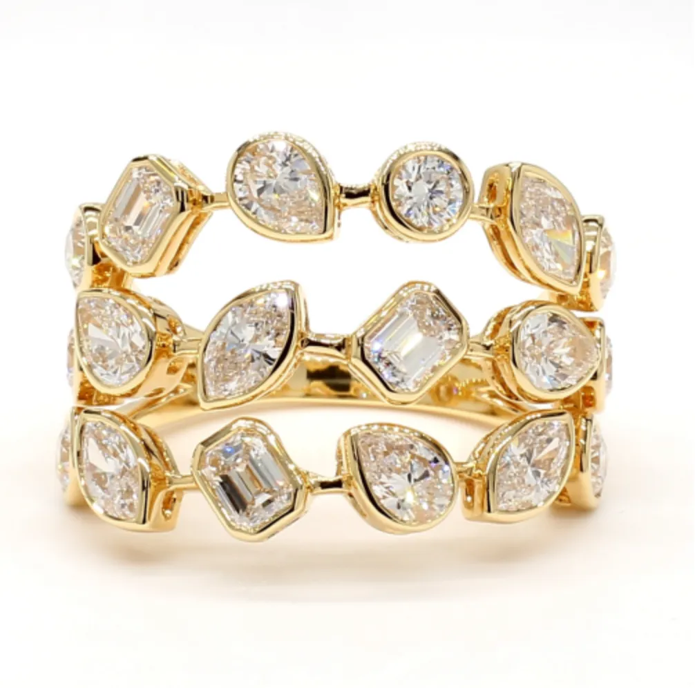Multi-Shaped Three Band Diamond Ring