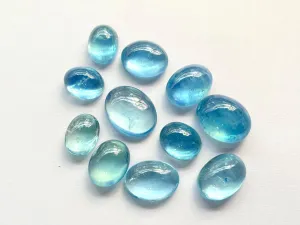 Natural Blue Aquamarine stabilised treatment Oval Shape Cabochon set, Aquamarine loose cabochons for jewelry making, 266 Carats, 11 Pieces