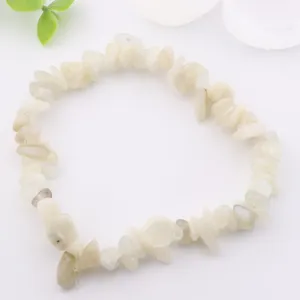 Natural Moonstone Chip Stone Bracelet - Metal Free, 5-8mm Gemstone Beads
