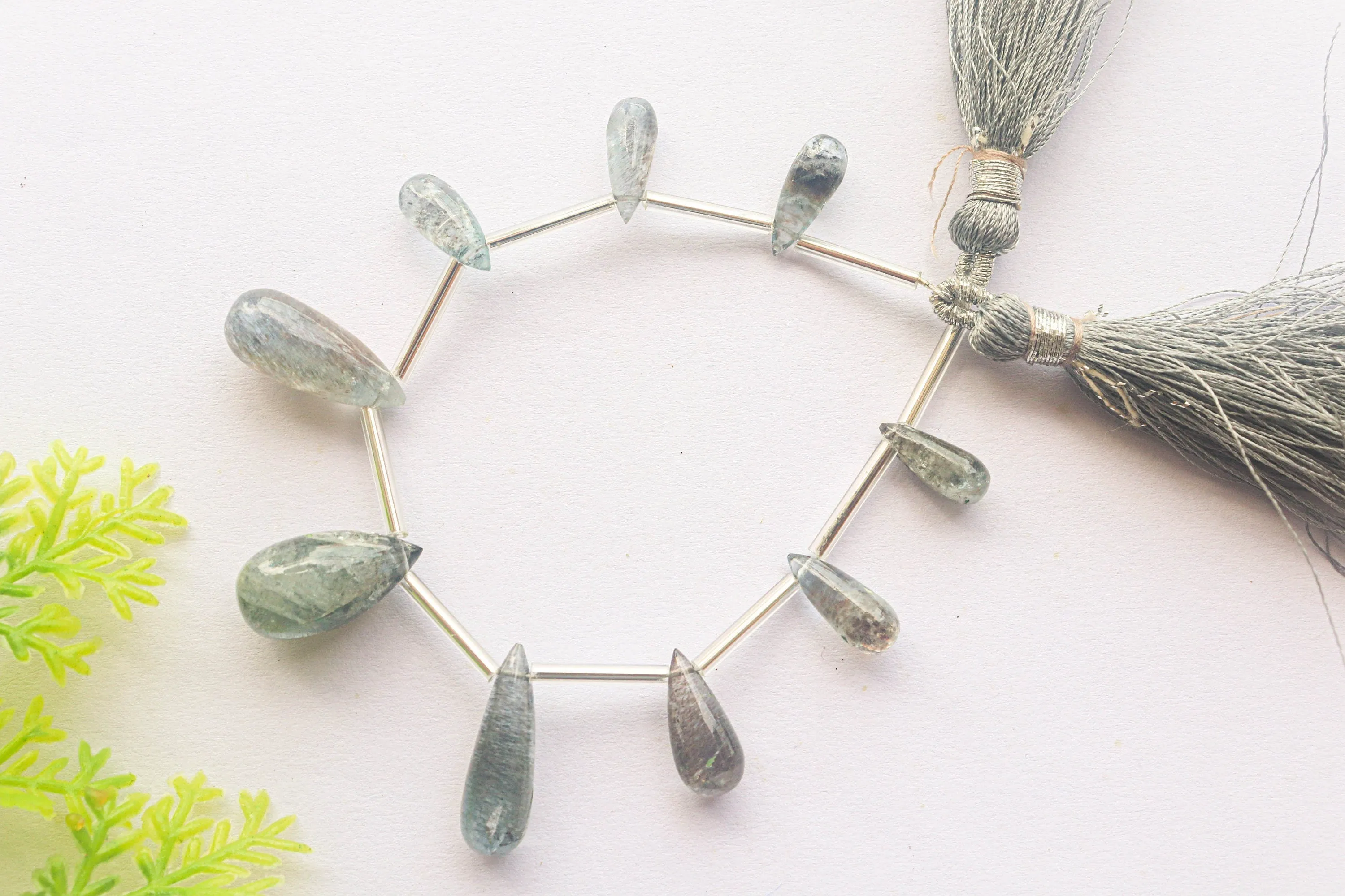 Natural Moss Aquamarine Smooth Drops | 5x12mm to 9x17mm | 9 Pieces | Natural Gemstone Beads for jewelry making | Beadsforyourjewelry