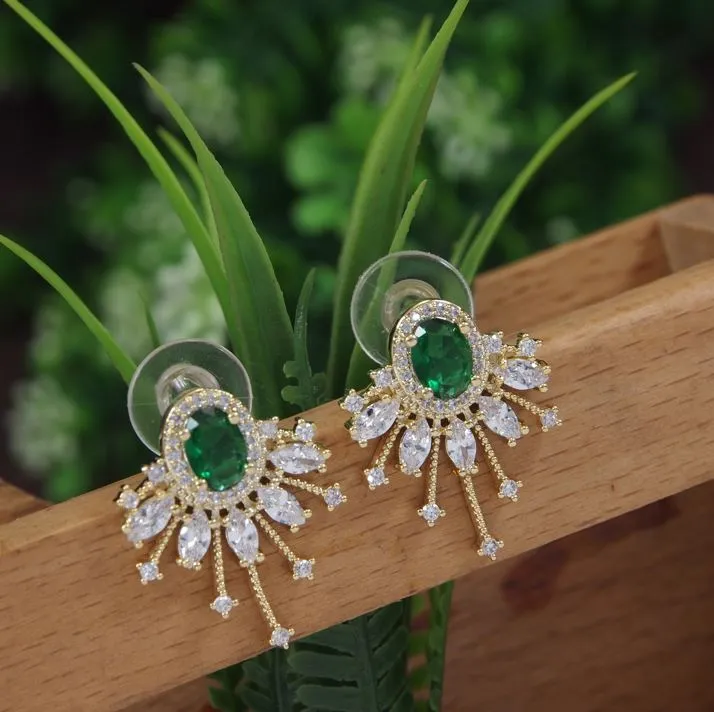 Oval Stud Colourful Cubic Zirconia Korean Earring