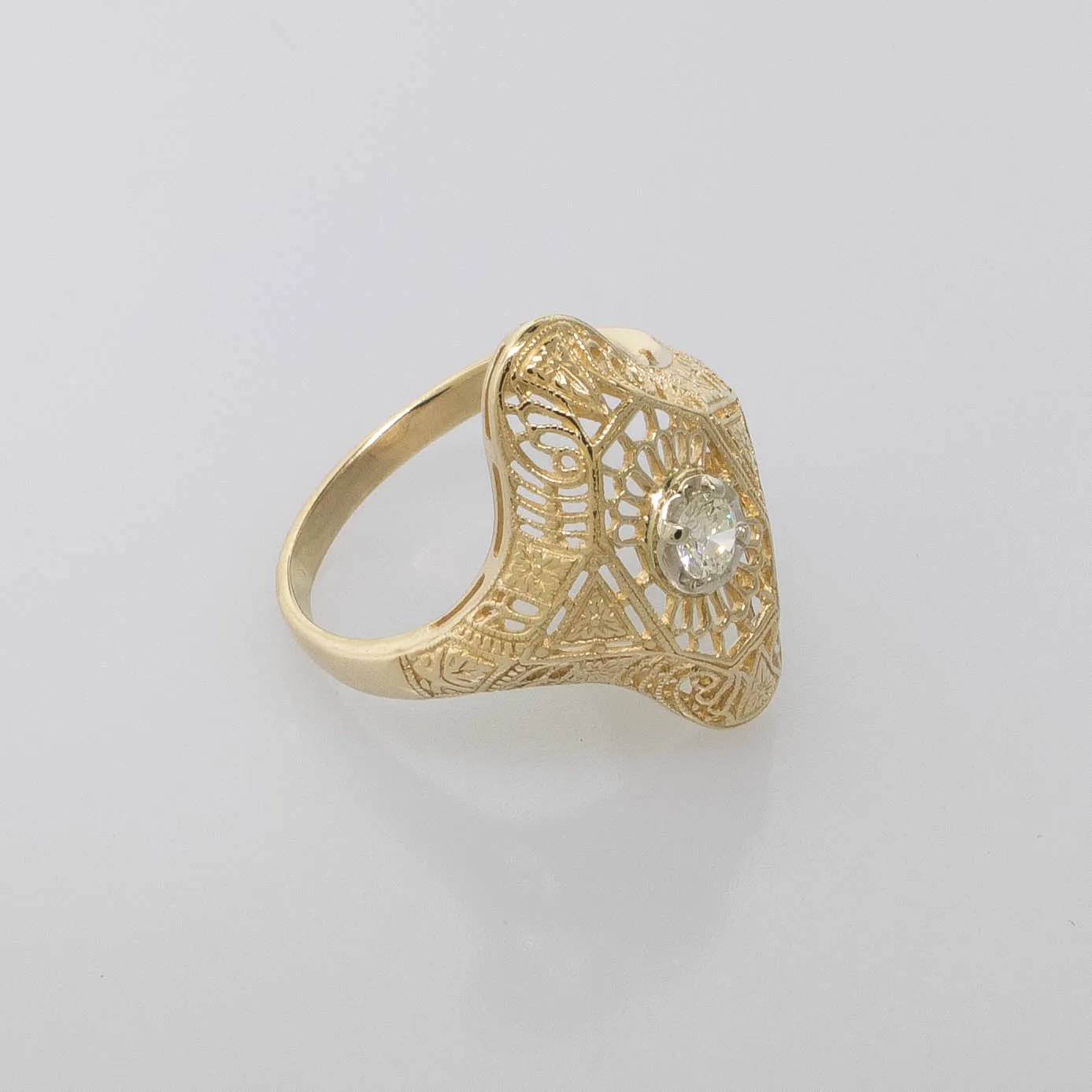 Pre-Owned 14K Two-Tone Antique Reproduction Ring .15CT Diamond Size 7.75