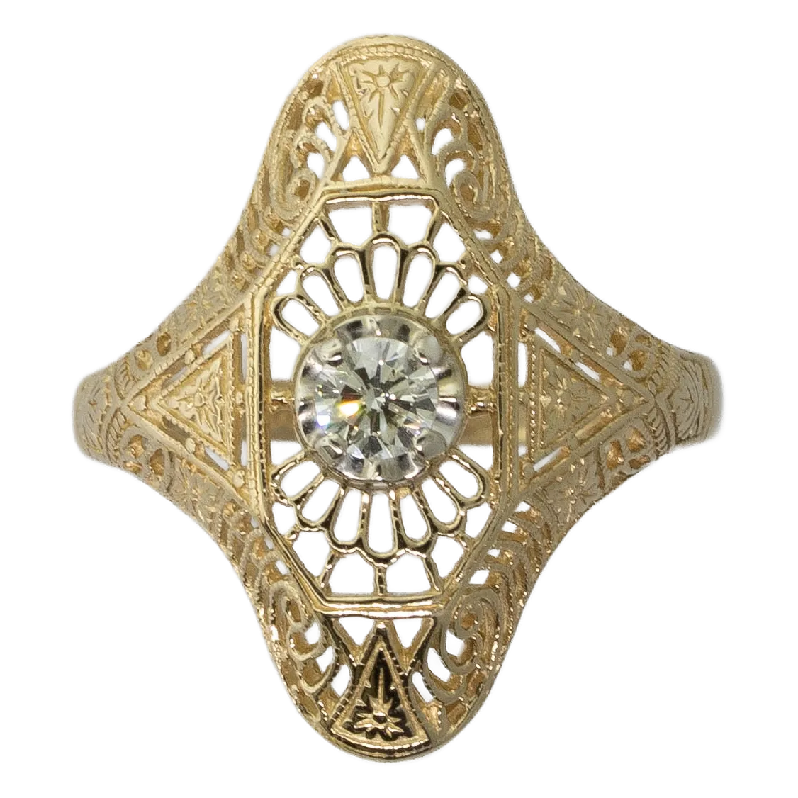 Pre-Owned 14K Two-Tone Antique Reproduction Ring .15CT Diamond Size 7.75