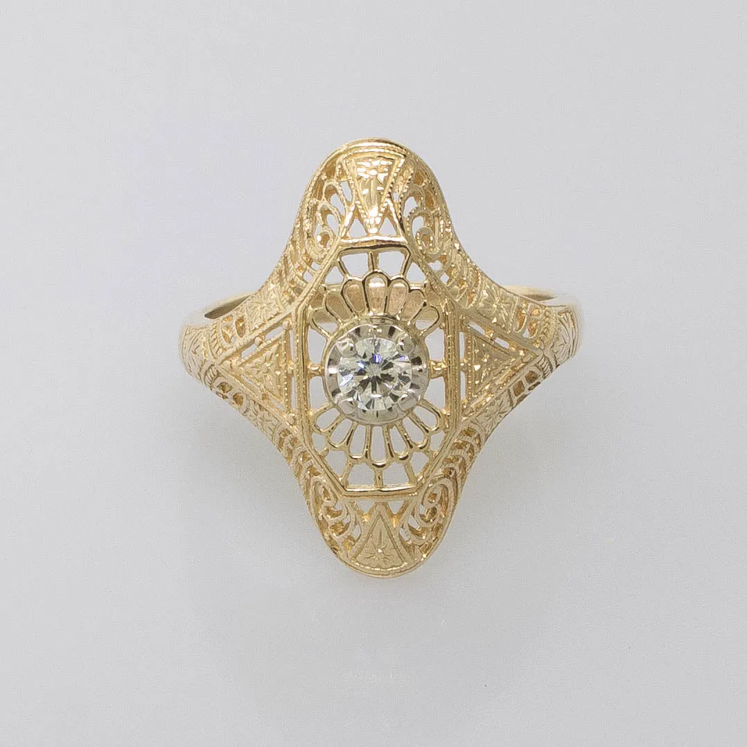 Pre-Owned 14K Two-Tone Antique Reproduction Ring .15CT Diamond Size 7.75