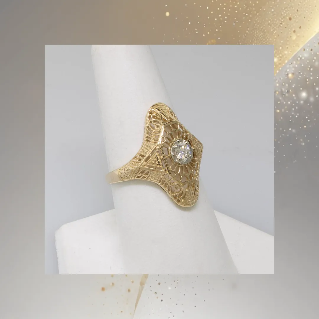 Pre-Owned 14K Two-Tone Antique Reproduction Ring .15CT Diamond Size 7.75