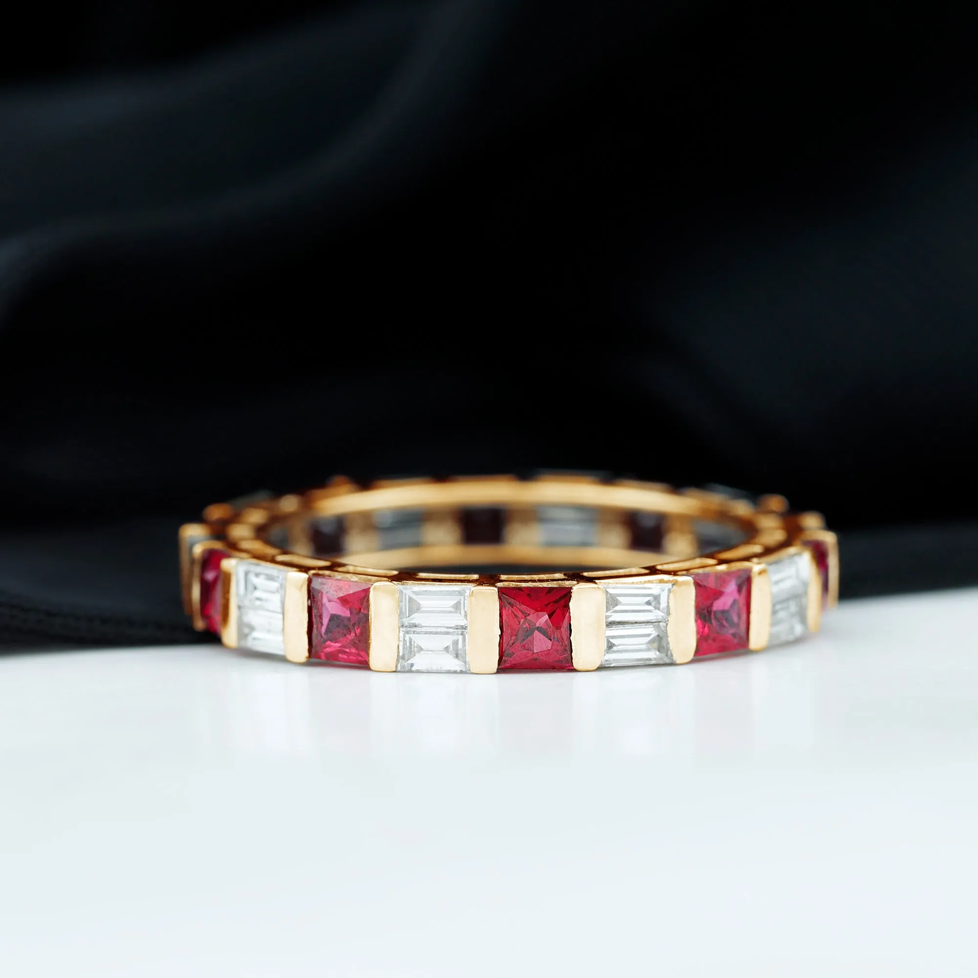 Princess Cut Lab Created Ruby And Moissanite Full Eternity Ring
