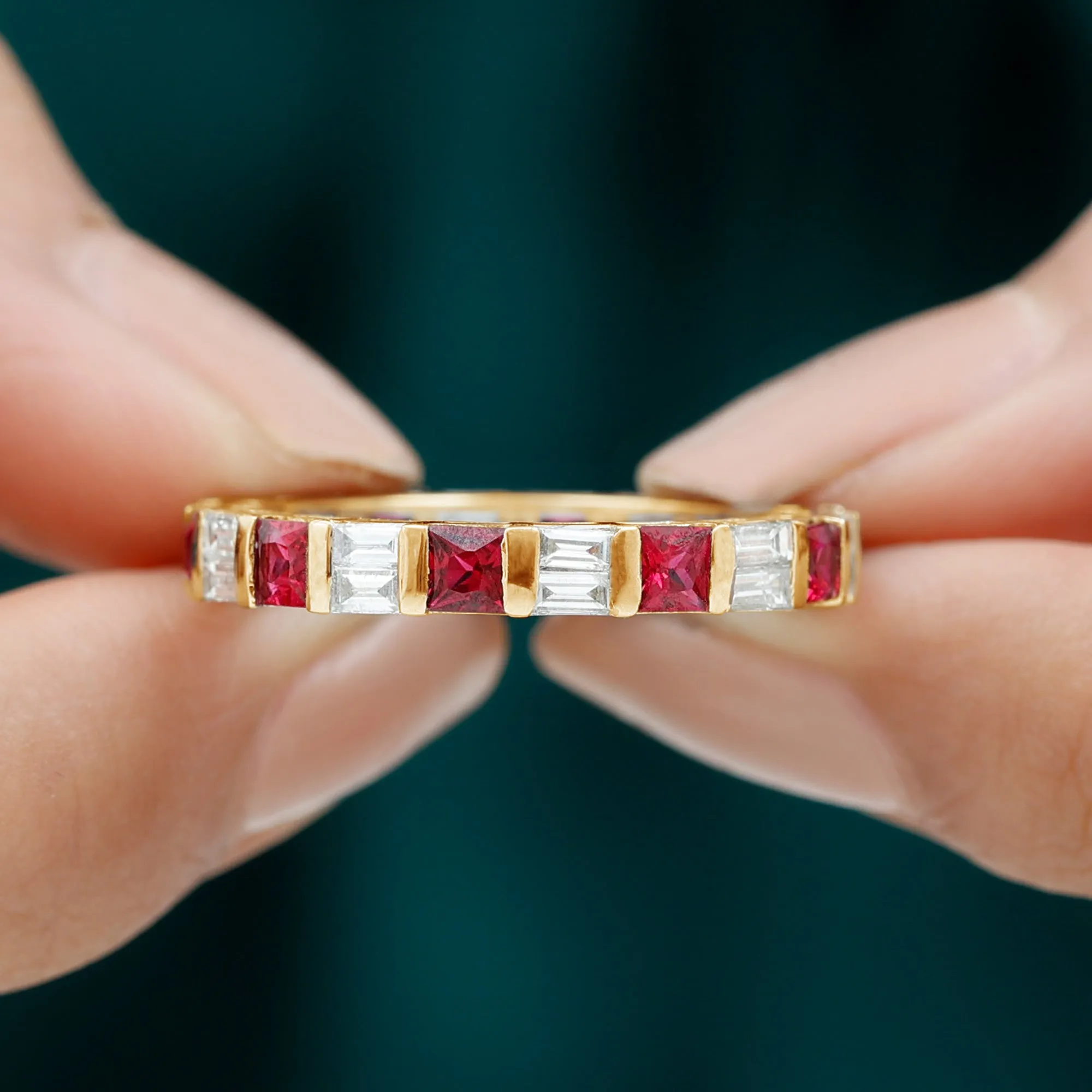 Princess Cut Lab Created Ruby And Moissanite Full Eternity Ring