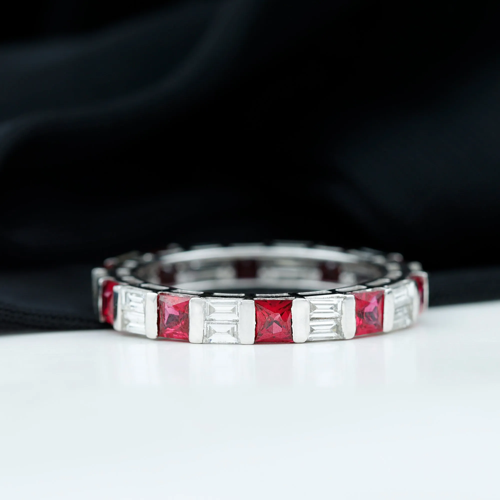 Princess Cut Lab Created Ruby And Moissanite Full Eternity Ring