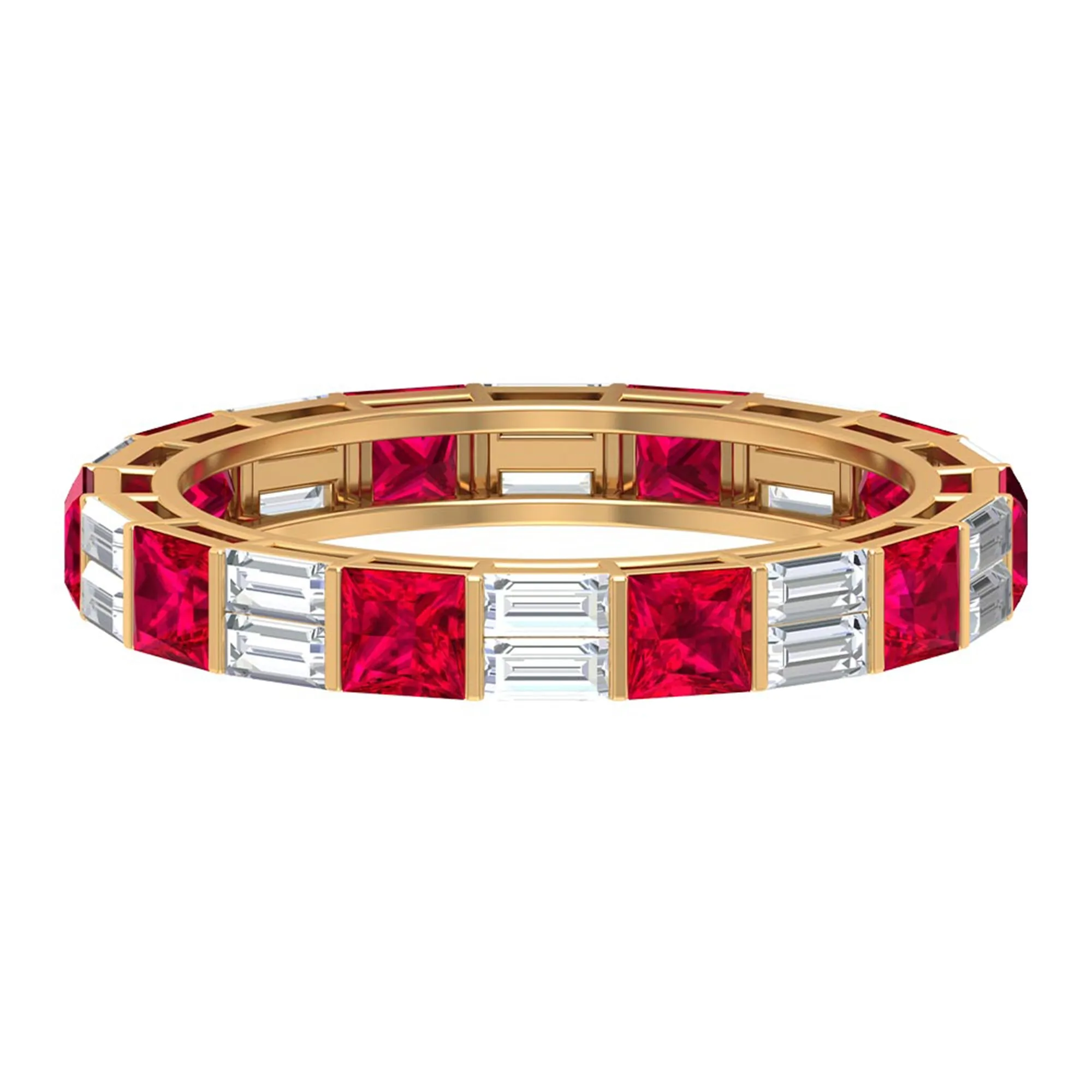 Princess Cut Lab Created Ruby And Moissanite Full Eternity Ring