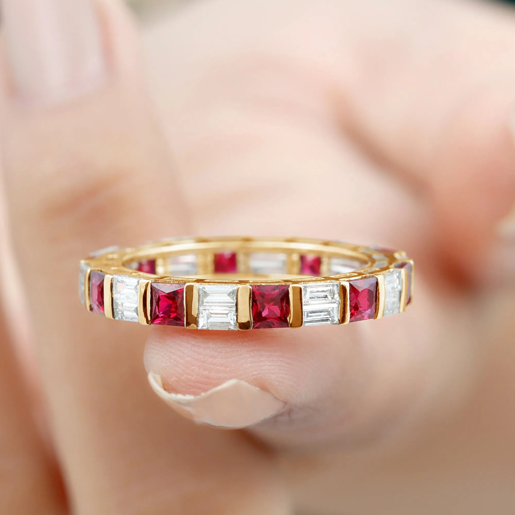 Princess Cut Lab Created Ruby And Moissanite Full Eternity Ring