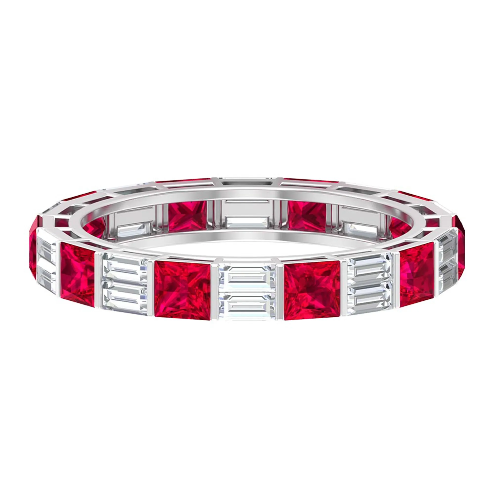 Princess Cut Lab Created Ruby And Moissanite Full Eternity Ring
