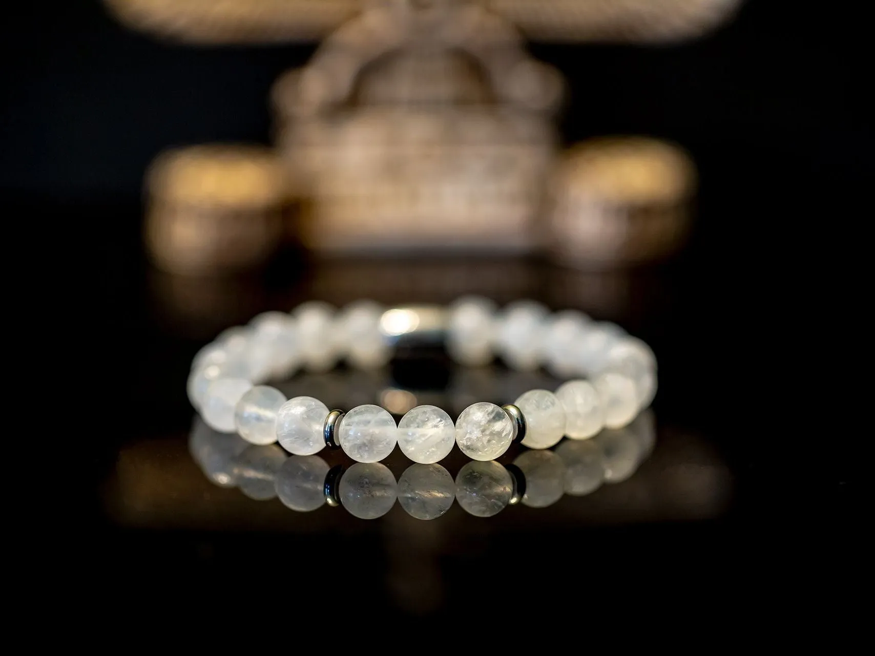 "Luna" 8mm Natural Gemstone Bead Bracelet, Moonstone