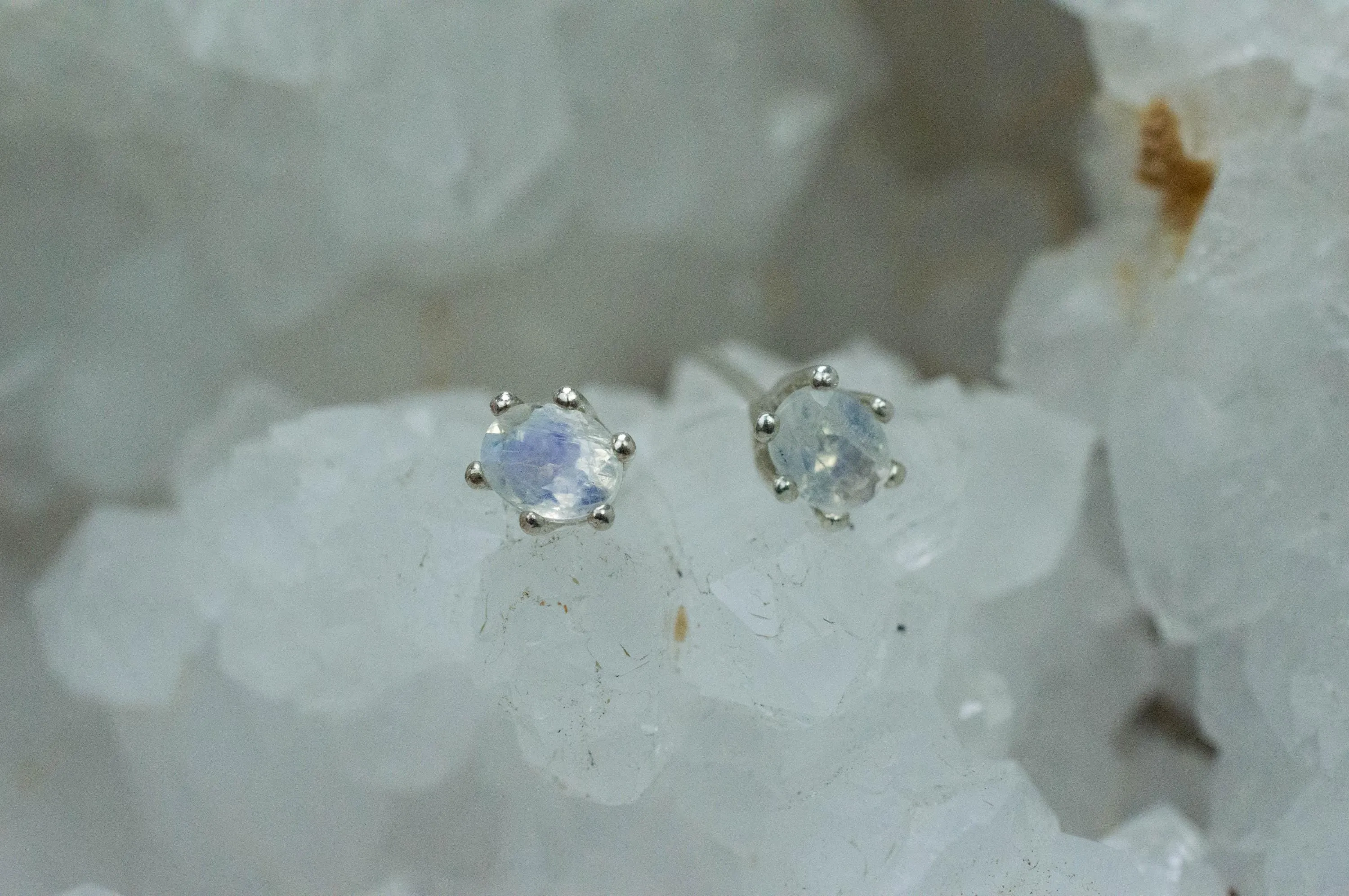 Rainbow Moonstone Earrings, Natural Untreated India Moonstone; 0.720cts