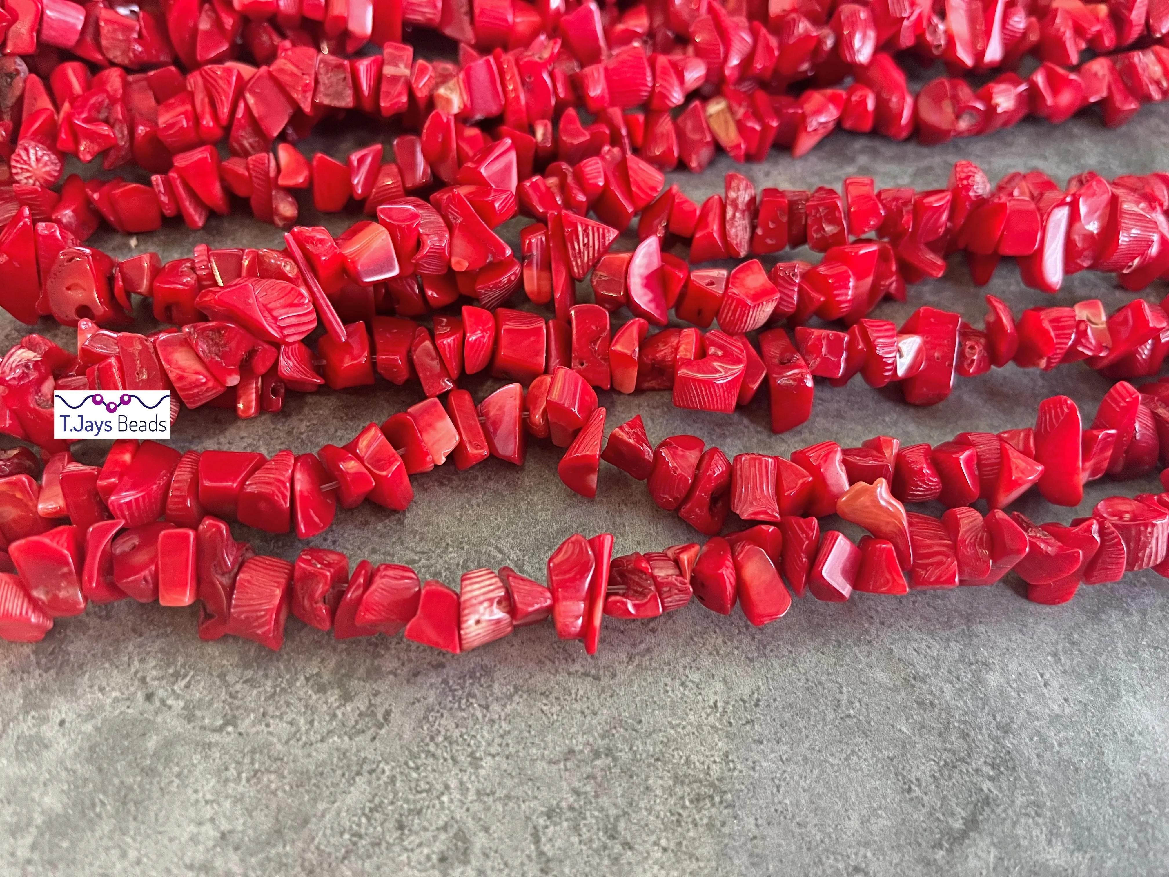 Red Bamboo Coral | Chip Beads | 5-8mm | 32" String