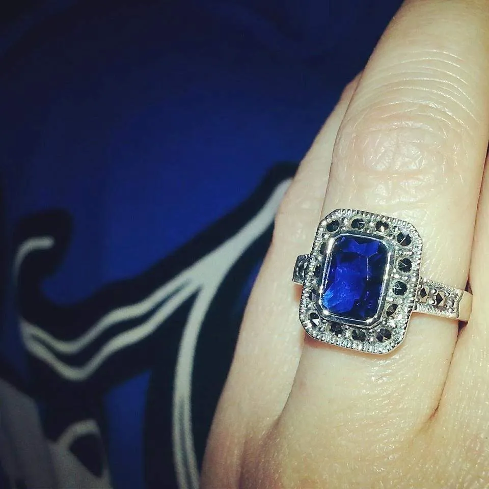 Sapphire Crystal Princess solitaire ring