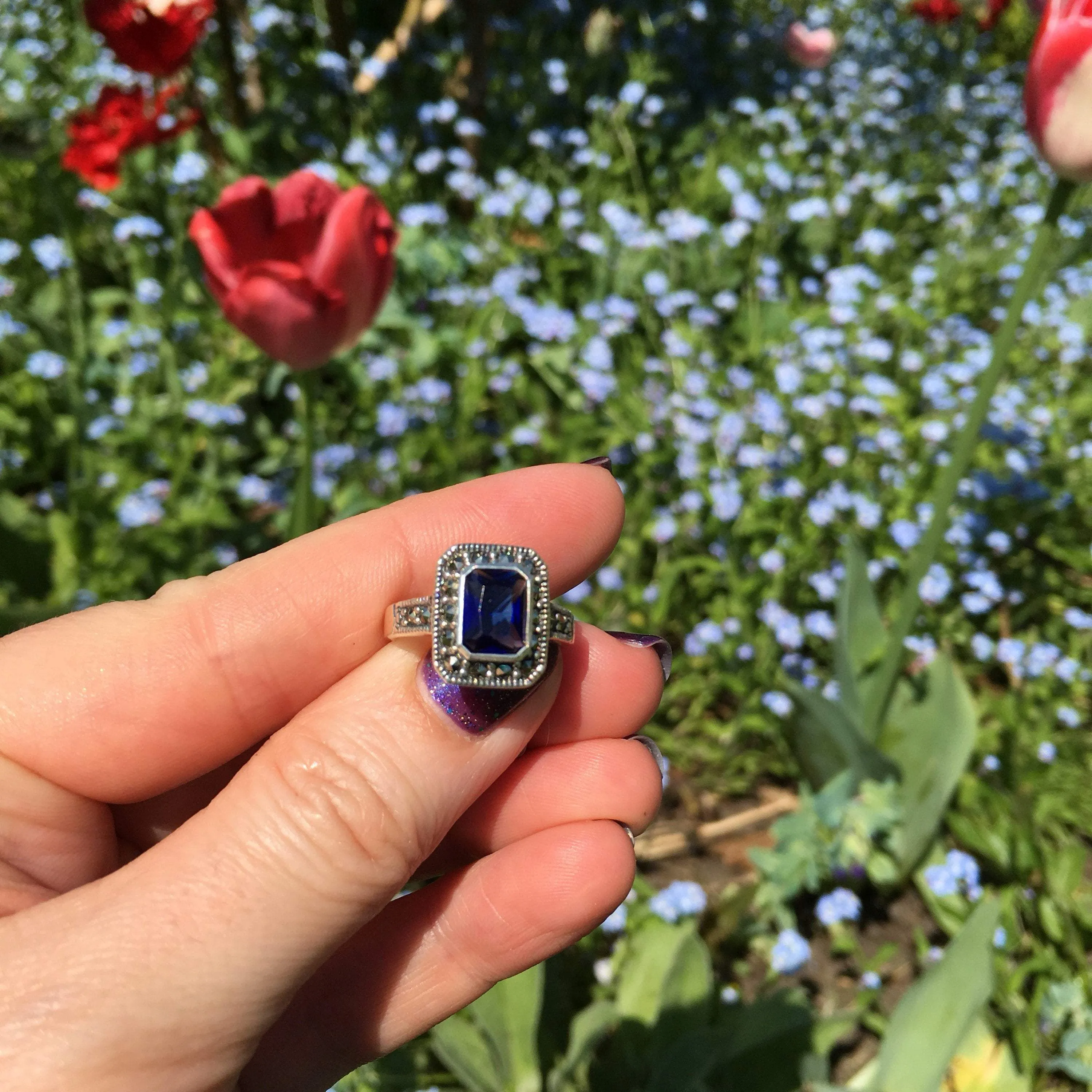 Sapphire Crystal Princess solitaire ring