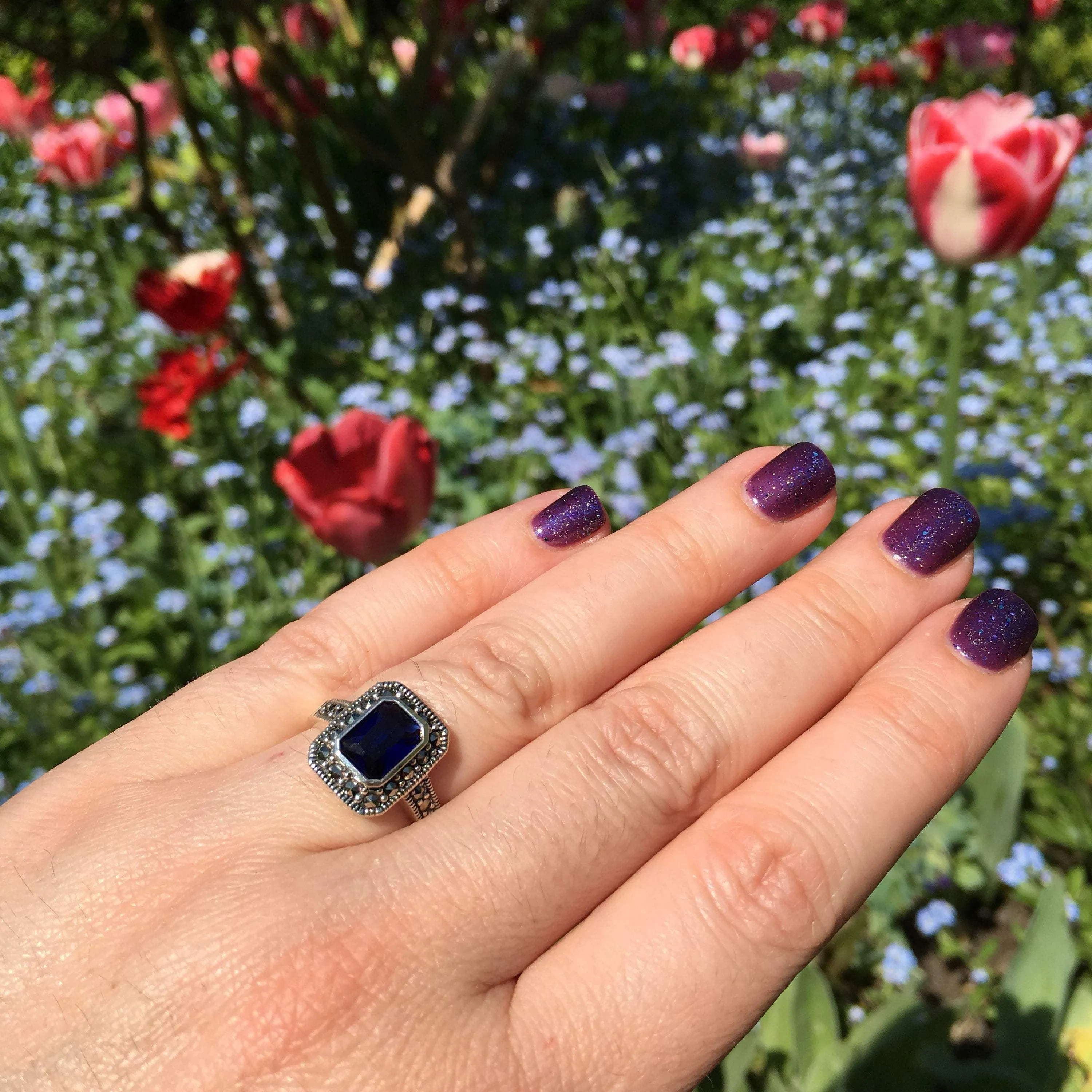 Sapphire Crystal Princess solitaire ring