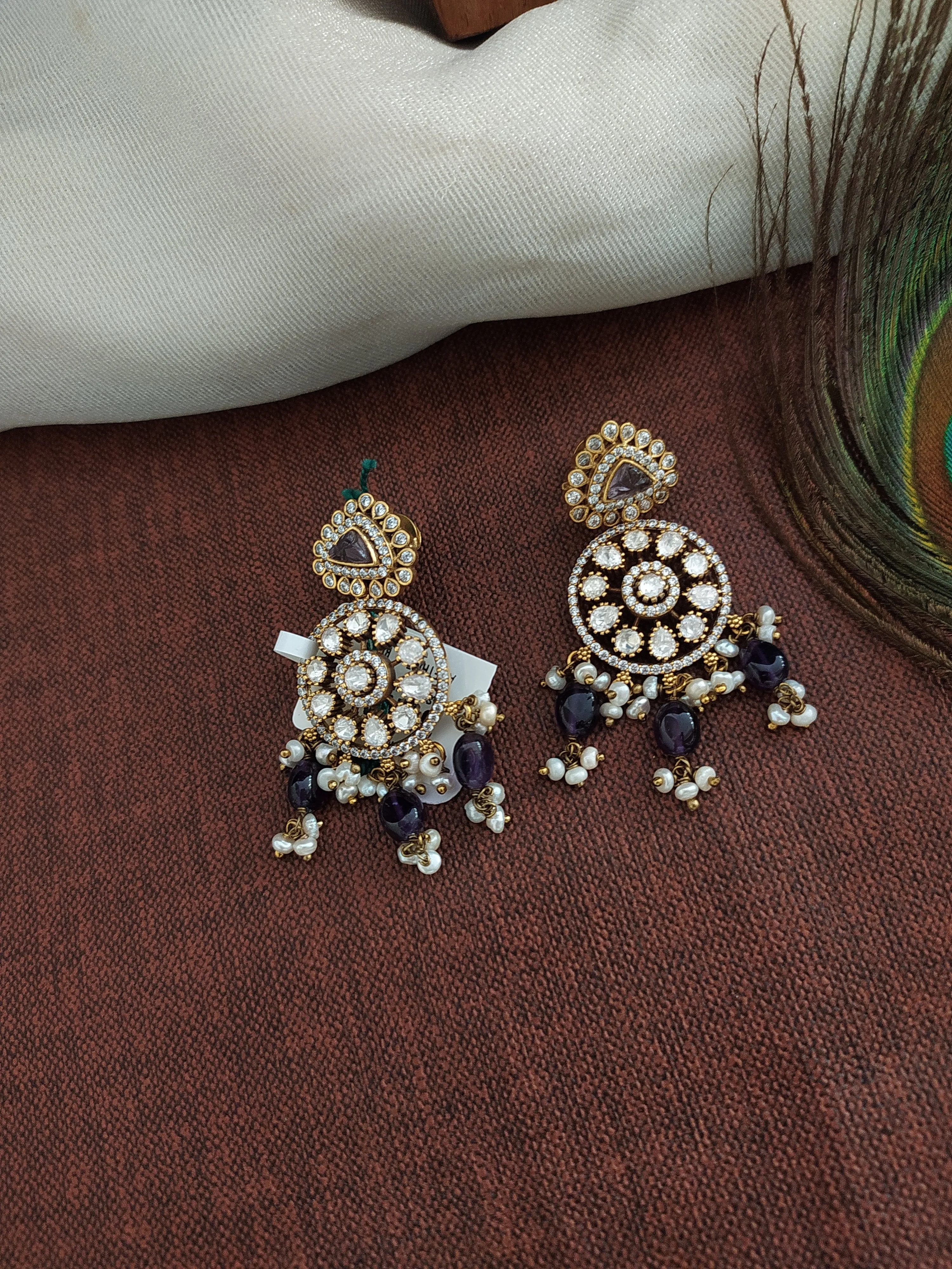 Stunning Silver Monzonite Earrings With Pearls