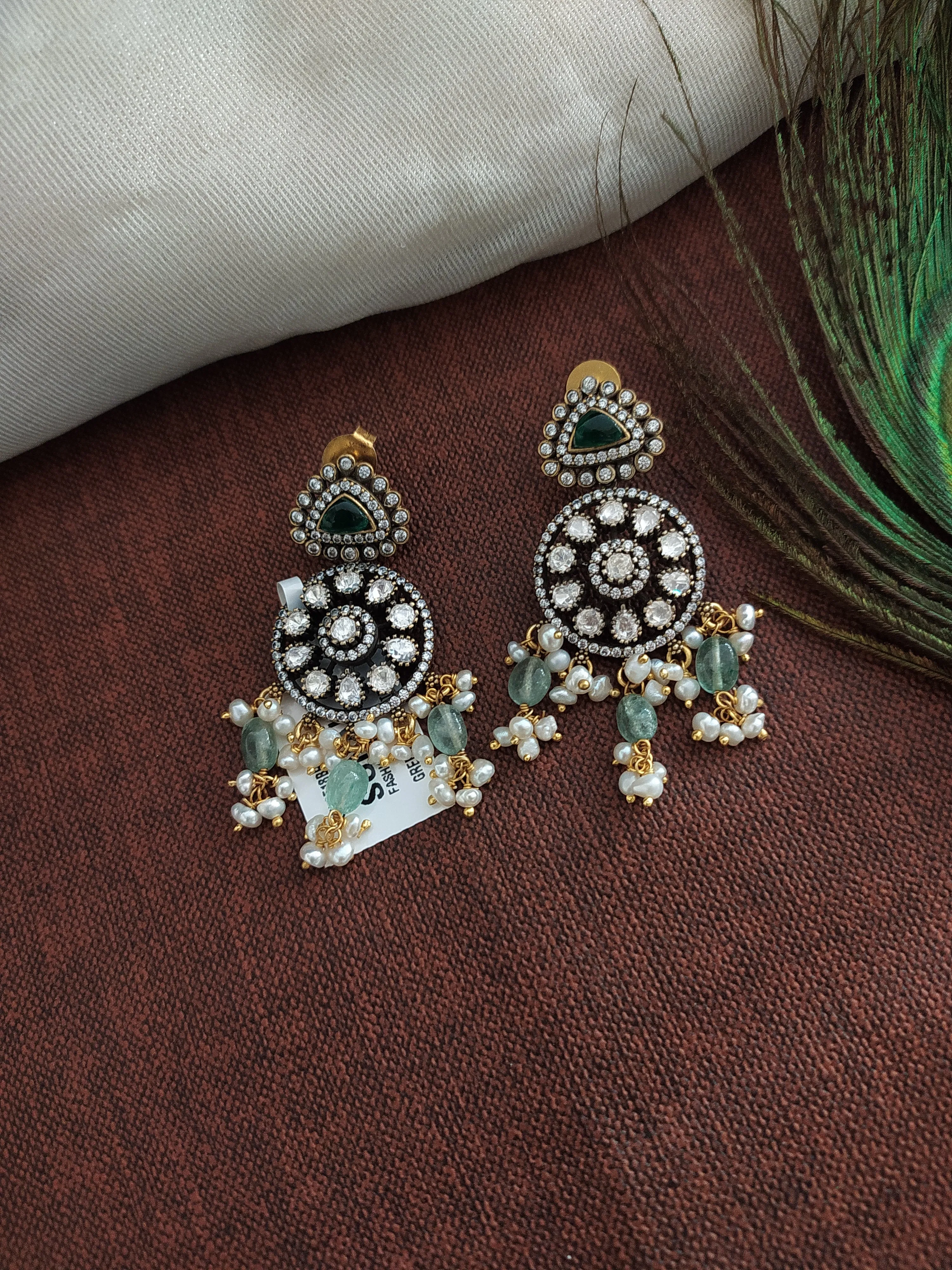Stunning Silver Monzonite Earrings With Pearls