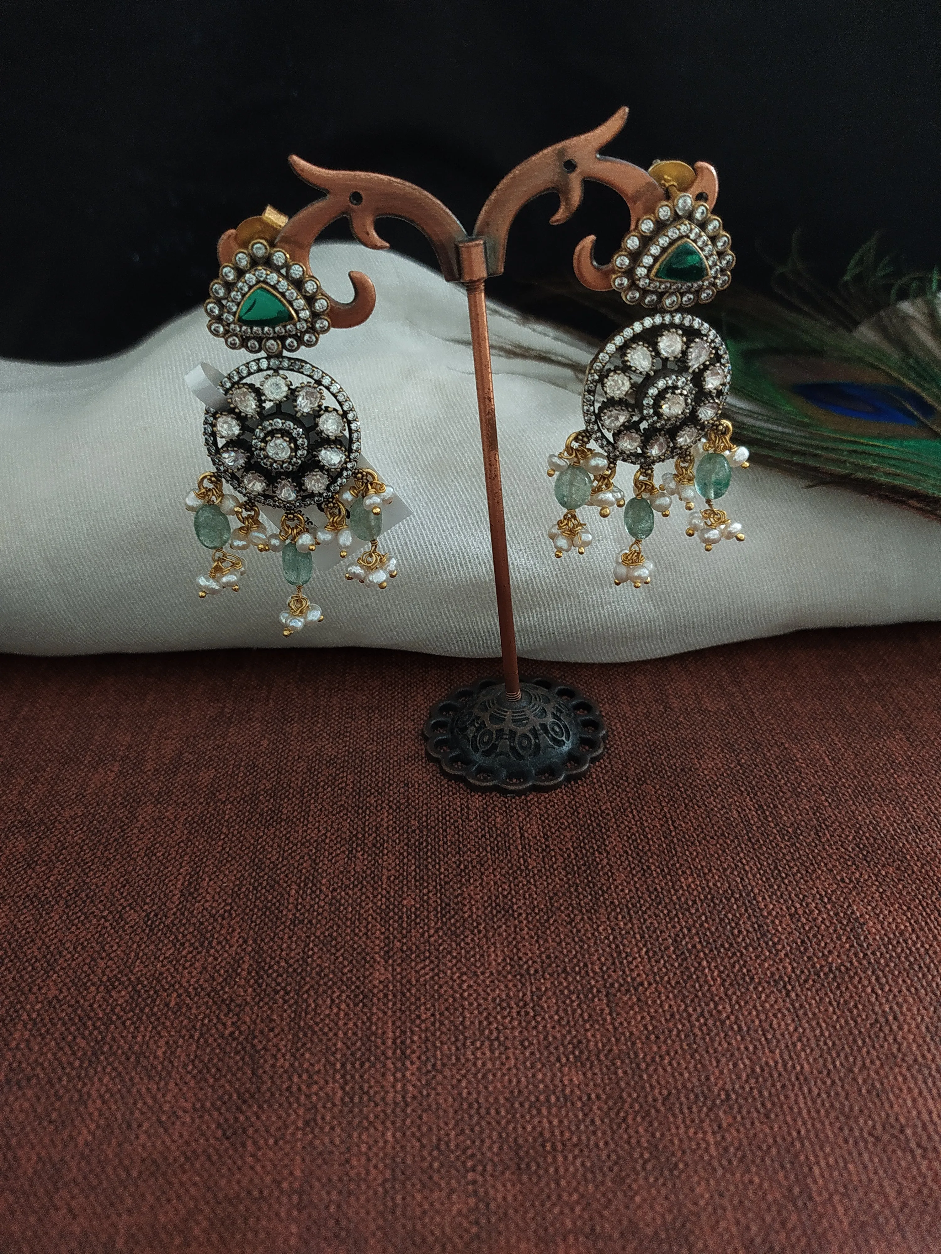 Stunning Silver Monzonite Earrings With Pearls
