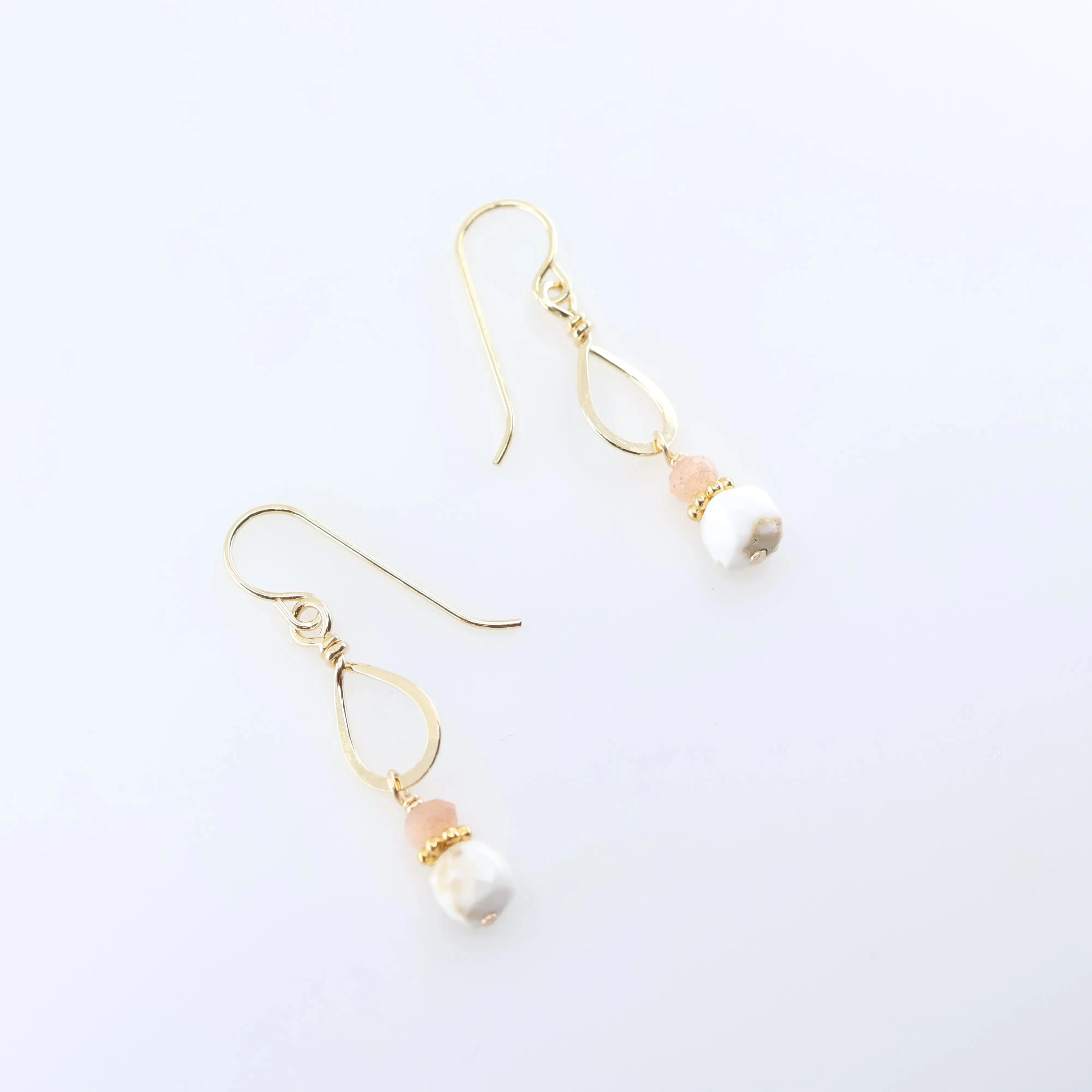 Tiny Forged Teardrop Earrings with White Turquoise and Moonstone