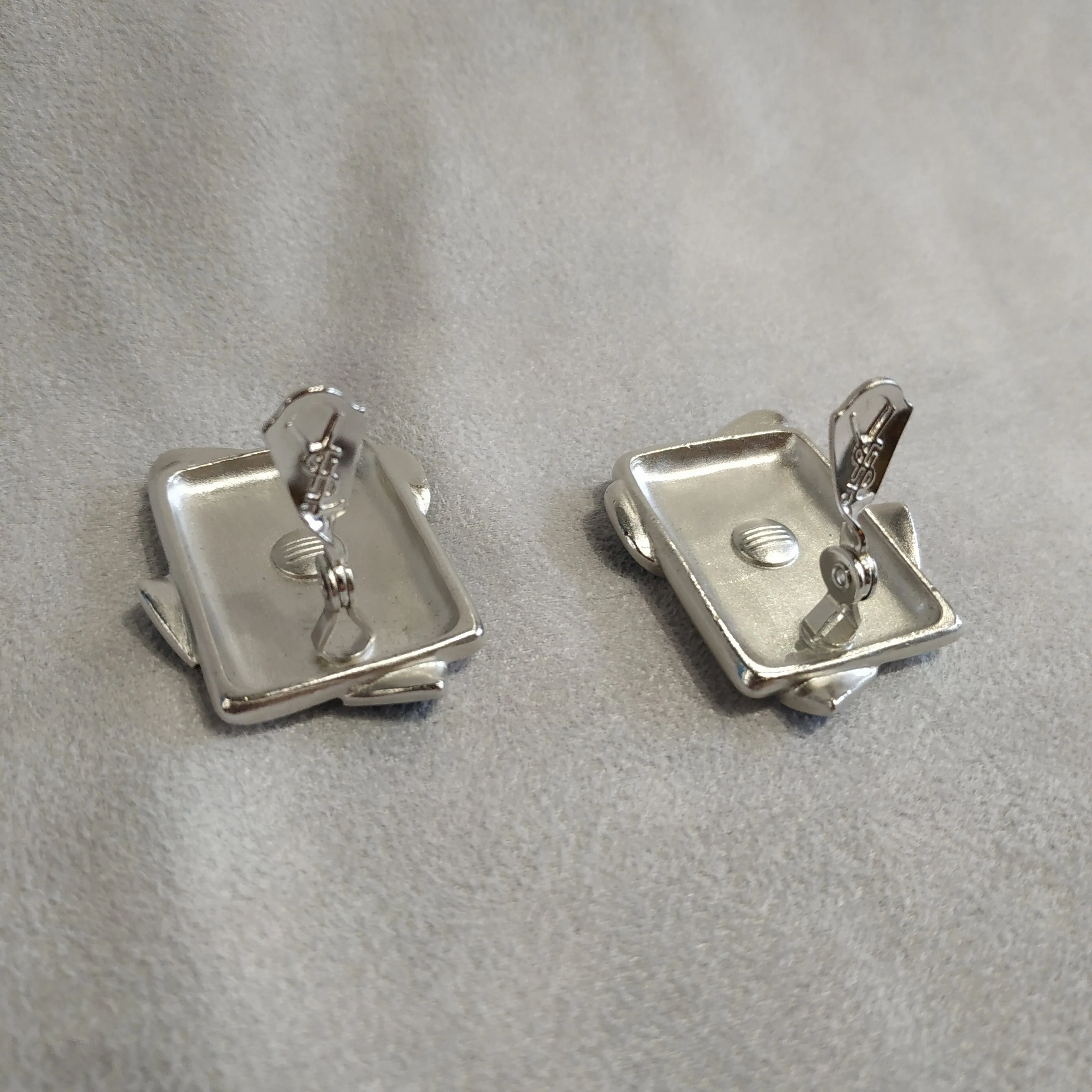 Vintage Yves Saint Laurent Rectangular Silver Blue and Green Clip On Earrings