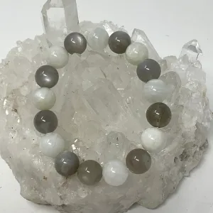 White & Grey Moonstone 12MM 2-Piece Round Bracelet Set