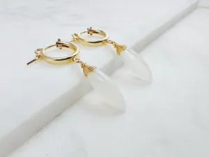 White Moonstone Hoop Huggie Earrings