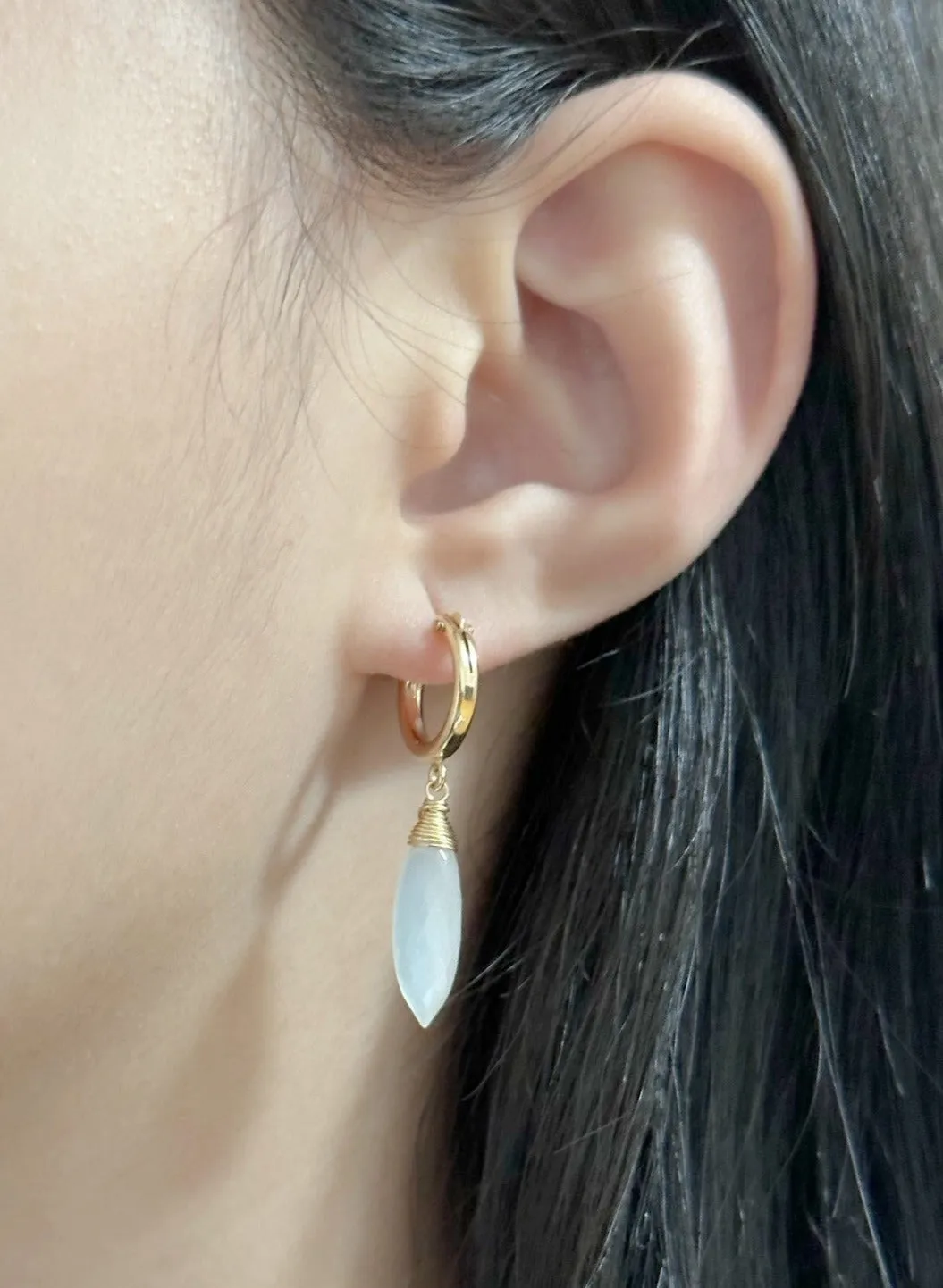 White Moonstone Hoop Huggie Earrings