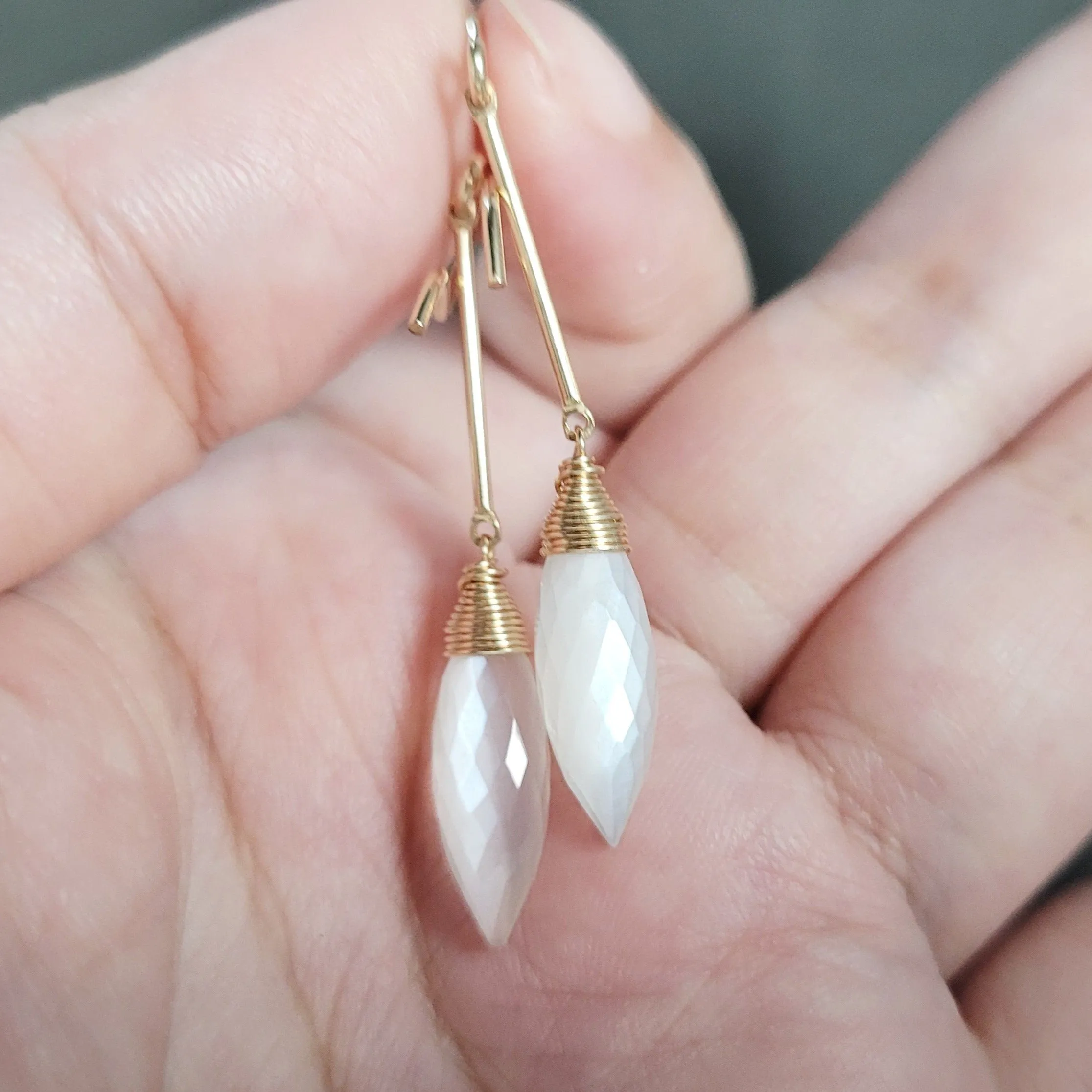 White Moonstone Long Dangle Earrings