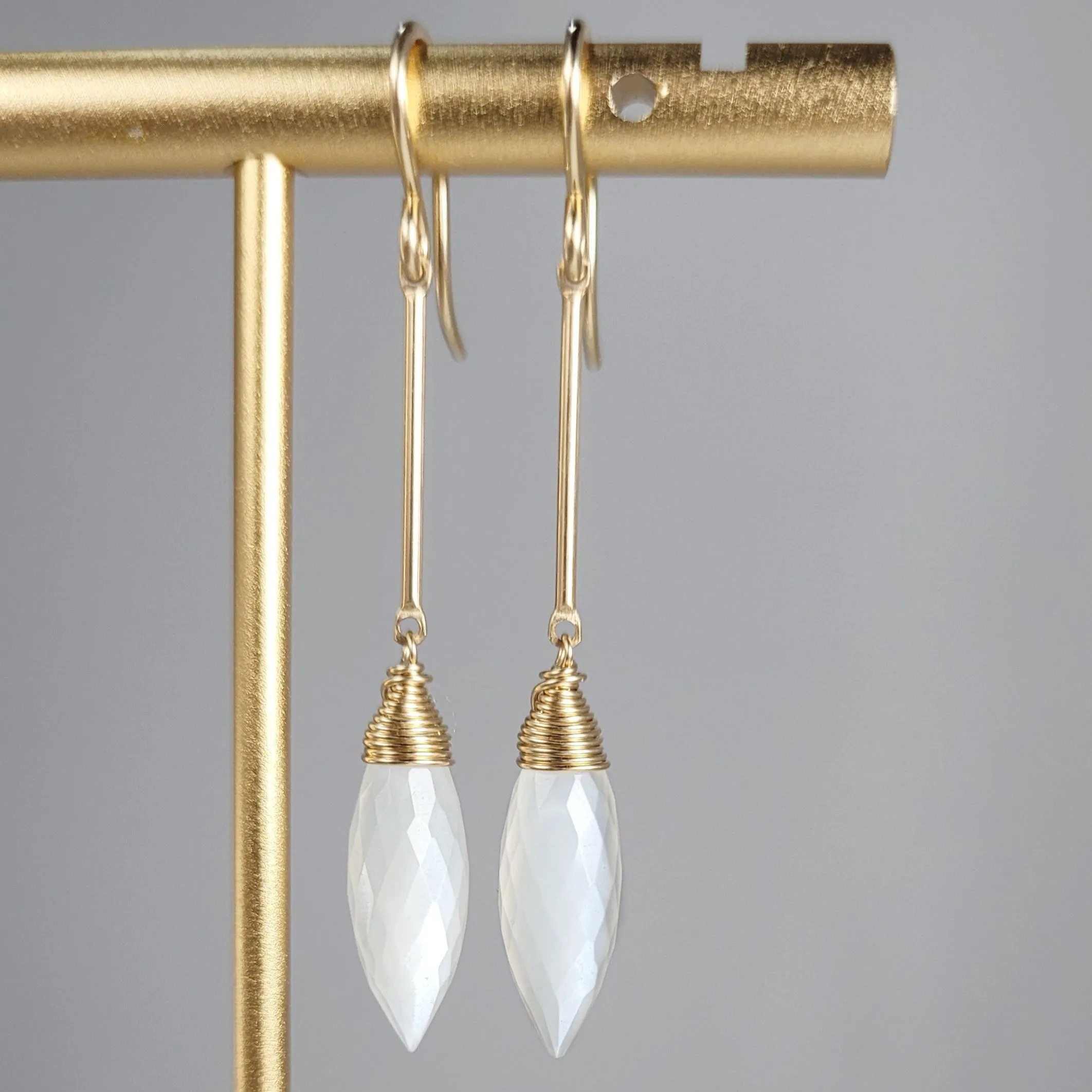 White Moonstone Long Dangle Earrings