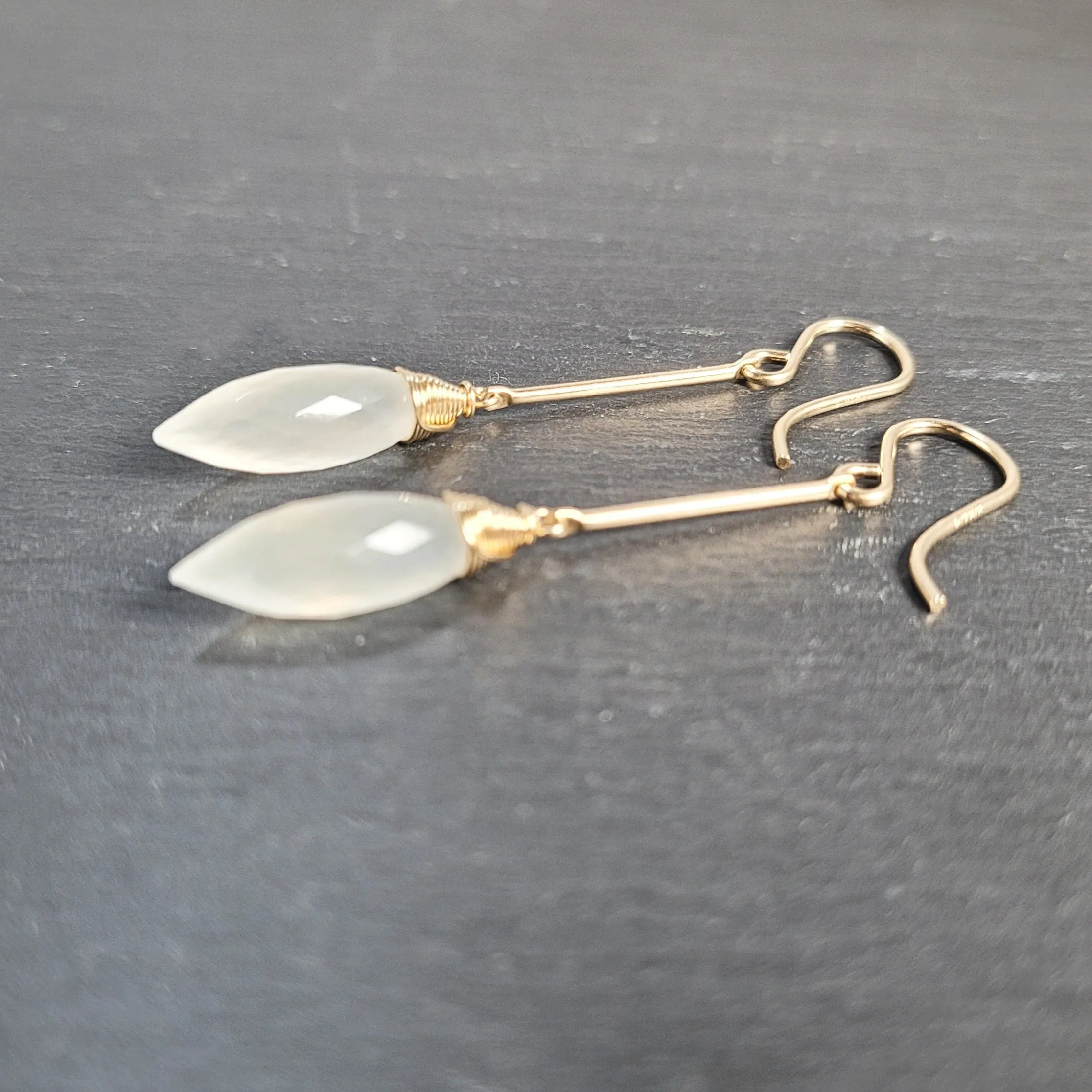 White Moonstone Long Dangle Earrings