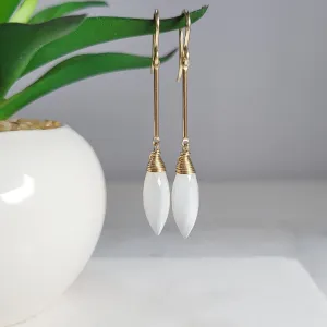 White Moonstone Long Dangle Earrings
