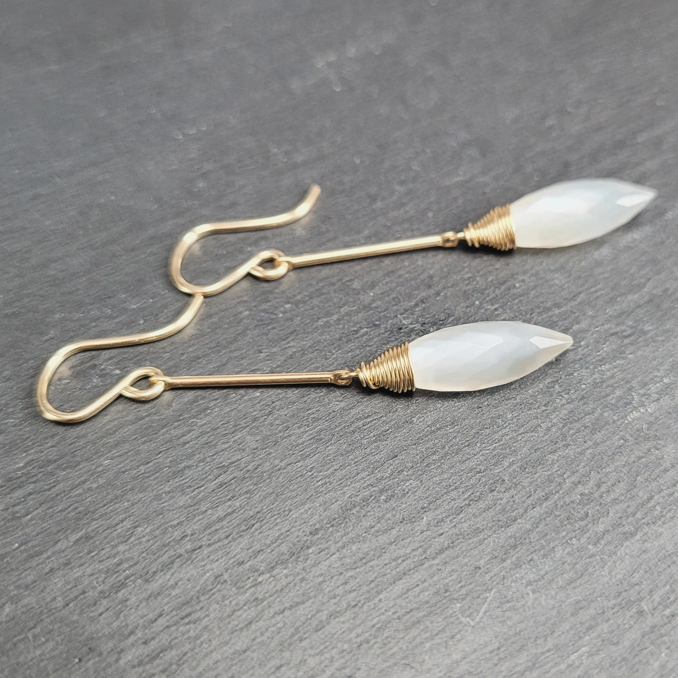White Moonstone Long Dangle Earrings